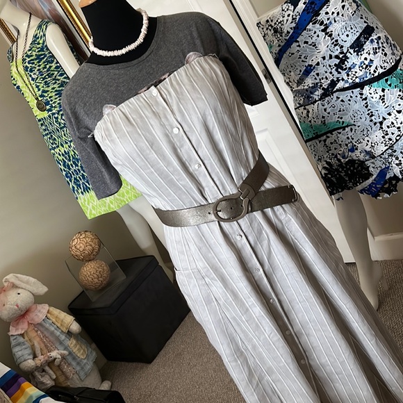 Strapless Sailor trend pinstripes dress by Theory.